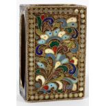 RUSSIAN SILVER & CLOISONNÉ ENAMEL MATCHBOX COVER, L 2 1/2"No apparent markings. Measures L.2 1/2"