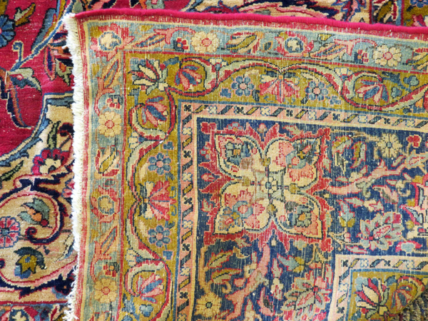 PERSIAN KERMANSHAH WOOL CARPET, ANTIQUE, W 8' 10", L 12' 1"Red field with central floral medallion - Bild 7 aus 10