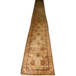 TABRIZ PERSIAN RUNNER W 4'2" L 36'7"hand woven, ivory field.Good condition jw- For High Resolution