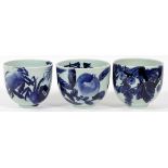 ASIAN GLAZED OPEN POTTERY BOWLS, 2, H 5", DIA 5 - 5 1/2"Having abstract fruit and floral designs.