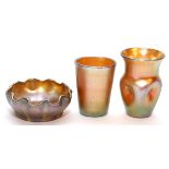 L.C. TIFFANY FAVRILE GLASS BOWL AND 2 OTHER VASES, C.1910, 3 PIECESIncludes 1 L.C. Tiffany glass