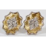 18KT GOLD AND 1CT DIAMOND EARRINGS, PAIR, H 1"A pair of 18kt brushed yellow gold and white gold