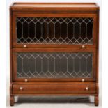 TWO SECTION LEADED GLASS BARRISTER BOOKCASE, H 39", L 33.5", D 13.5"Having leaded glass framed