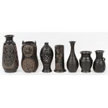 CHINESE BLACK POTTERY VESSELS & FIGURES, 13 PIECES, H 5 1/4"-13 1/2"Includes 1 in fish form