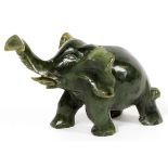 CHINESE CARVED GREEN JADE MINIATURE ELEPHANT, H 3", L 4"Good condition. Rf- For High Resolution