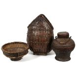 BALI, INDONESIA, HANDWOVEN BASKETS, 3 PIECES, H 6"-20"Hand woven in Bali, Indonesia. Includes 1