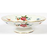 ROYAL CROWN DERBY, PORCELAIN PEDESTAL BOWL, H 3", DIA 10"having a cream ground with rose pattern.