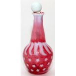 AMERICAN CRANBERRY OPALESCENT GLASS BOTTLE, C.1880, H 7"Non-matching stopper.Good condition. Ad- For