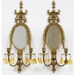 GLO MAR ART WORKS, NEW YORK, CONTINENTAL STYLE BRASS SCONCES, 20TH C., PAIR, H 23", W 11 1/2"A