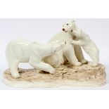 ITALIAN MAJOLICA PORCELAIN POLAR BEARS, H 12", W 18"Polar bears with infant.Good to Fair condition.