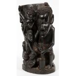 AFRICAN CARVED WOOD MULTI-FIGURE SCULPTURE, H 8", W 4 1/4",Cracks at bottom. Rf- For High Resolution