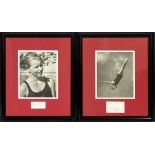 1936 AMERICAN OLYMPIC GOLD MEDAL WINNER, MARJORIE GESTRING AUTOGRAPHS AND PHOTOS, 2 PCS. H 12" &