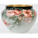 LIMOGES HAND PAINTED PORCELAIN JARDINERE C 1920 H 8.5" DIA 11"Hand painted motif of poppies.Minor