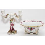 VON SCHIERHOLZ PORCELAIN CANDELABRUM AND CENTERPIECE, 2 PIECES, H 4 1/2"-10 3/4"Including a Von