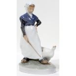 ROYAL COPENHAGEN PORCELAIN LADY, H 7"Royal Copenhagen porcelain figure of a lady with a goose.