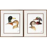 GENEVIEVE OLESON WATERCOLOR, TWO, H 13", L 10" "THE PRINCE & HIS LADY" & "MR. & MRS. MALLARD"