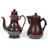 EARTHENWARE POTTERY PITCHER & TEAPOT, 2 PIECES, H 9"-10 1/2"Including 1 covered pitcher, H.9";