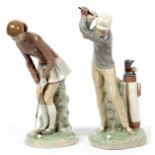 LLADRO PORCELAIN FIGURINES, GOLFERS, 2, H 11"Male and female golfers.Male is missing golf club.