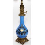 FRENCH PORCELAIN BALUSTER-FORM URN MOUNTED AS A TABLE LAMP,Royal blue and black. Originally gas