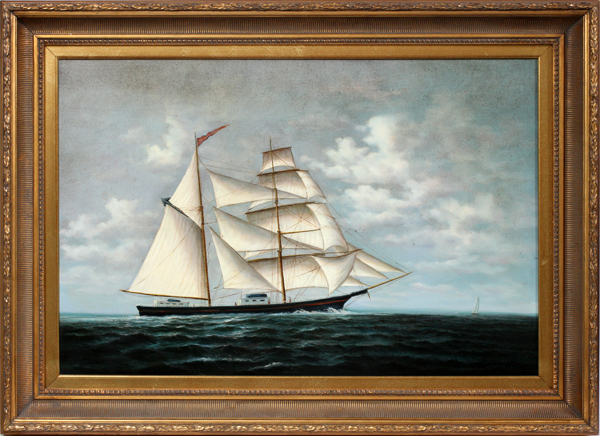 SANDERS, SIGNED OIL ON CANVAS, H 24", W 36", SAILING SHIPRobert Sanders (American 20th c), depicts a