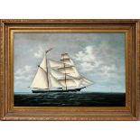 SANDERS, SIGNED OIL ON CANVAS, H 24", W 36", SAILING SHIPRobert Sanders (American 20th c), depicts a