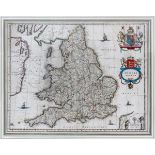 G. BLAEU, ENGRAVED MAP, ANGLICA REGNUM, 15" X 21"Hand colored. Paul Victorius custom frame. Engraved