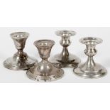 STERLING WEIGHTED CANDLESTICKS LOT OF FOUR, H 3"Two pairs.Show use. Dents. Jw- For High Resolution