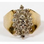 14KT YELLOW GOLD AND DIAMOND RINGOval shape and prong set. Approximately 25 diamonds, model # J86.