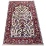 SINO FINE PERSIAN PRAYER RUG, W 4' 0", L 6' 0"having an ivory ground with a large primary border