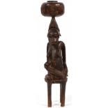 AFRICAN CARVED WOOD FERTILITY SCULPTURE H 29'' DIA 6''- For High Resolution Photos visit