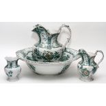 PORCELAIN WASH BASIN SET, FOUR PIECESPitcher, H 11 1/2'', Bowl, Dia. 17 1/2'', Small Pitcher, H 7'',