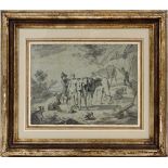 SIGNED NICOLAES BERCHEM, HAARLEM, 17TH.C., DRAWING, H 9.5", L 12",Nicolaes Berchem (Dutch, 1620-