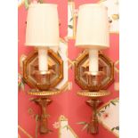 FRENCH STYLE METAL SCONCES, PAIR, H 12 1/2", D 7"A pair of electrified gilt tone sconces, each