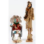 SOUTHWEST AMERICAN INDIAN WOOD KACHINA & FEMALE FIGURE, TWO PIECESThe Kachina is H 14" and the