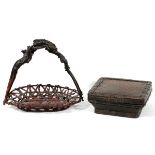 JAPANESE HAND WOVEN BASKETS, 19TH C., 2 PIECES, H 5"-16"Includes one loosely woven basket with a