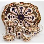 ROYAL CROWN DERBY 'OLD IMARI' PORCELAIN TEA WARE & TRAY, SIX PIECES, L 18"Including 1 teapot, L.10",