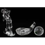 WATERFORD CRYSTAL GOLFER COLLECTION, THREE PIECESIncluding a golf ball paperweight Dia 2.25", a