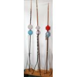 VINTAGE 19TH C COPPER AND GLASS LIGHTNING RODS, C1900, 2 PCS., H 69" & 70"each having glass balls.