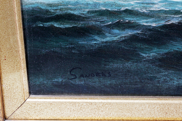 SANDERS, SIGNED OIL ON CANVAS, H 24", W 36", SAILING SHIPRobert Sanders (American 20th c), depicts a - Image 2 of 3