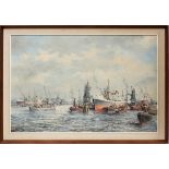 P. SCHOLT, OIL ON CANVAS, H 24", W 36"Harbor scene. Signed in the lower left corner. Matted and