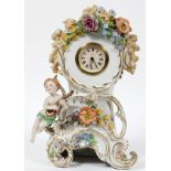 GERMAN PORCELAIN MANTLE CLOCK H 12'', L 7''Stamped- For High Resolution Photos visit Dumouchelles