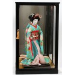 JAPANESE WOVEN SILK, GEISHA DOLL, C1970, H 16" (DOLL),Japanese hand painted silk Geisha doll, in