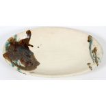 OVAL SHAPE, POTTERY OPEN BOWL, H 2 1/2", L 17 1/2"Having an ivory ground with abstract designs in