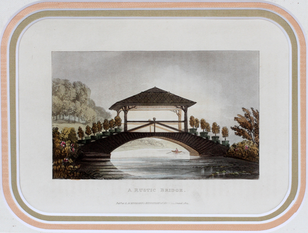 R. ACKERMAN, COLORED LITHOGRAPH, H 6", W 8" "A RUSTIC BRIDGE"Colored lithograph entitled: "A