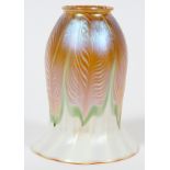 QUEZAL IRIDESCENT GLASS SHADE, H 6''Signed (see additional photo); measures H.6", Dia.4 5/8".Appears