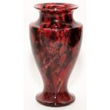 HANDBLOWN MOTTLED GLASS VASE, LATE 19TH C., H 8 1/2"Urn form in shades of light red, purple, and