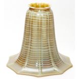 IRIDESCENT GLASS SHADE, C1900, H 6 1/4"Gold iridescent glass, with a white iridescent linear