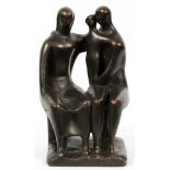 POTTERY PLASTER SCULPTURE H 14'' W 8''Seated Figures in the manner of Henry Moore. Impressed