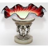 PAIRPOINT SILVERPLATE AND GLASS FIGURAL CENTERPIECE, C.1900, H 9 1/4", DIA 12"A round glass bowl