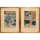 JAPANESE WOODBLOCKS, 2 PIECES, H 13 1/2", W 9 1/2"In custom frames; measuring H.21" x 16" overall.